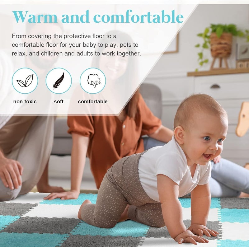 CLICKSY Puzzle Matinterlocking Carpet Shaggy Soft Foam Play Mat Velvet Fluffy Area Rugs, Square Plush Puzzle Floor Tiles Climbing Mats for Rooms Home Parlor Bedroom - Grey&White (10-PCS) - Image 5