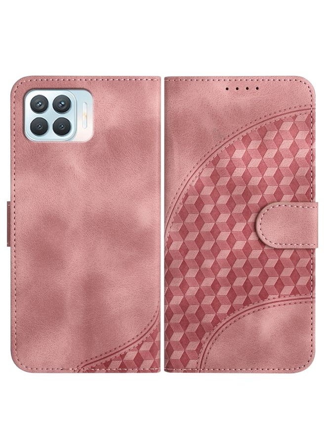 HuHa Case Cover For OPPO A93 4G/F17 Pro/Reno4 Lite/Reno4 F YX0060 Elephant Head Embossed Phone Leather Case with Lanyard Pink 