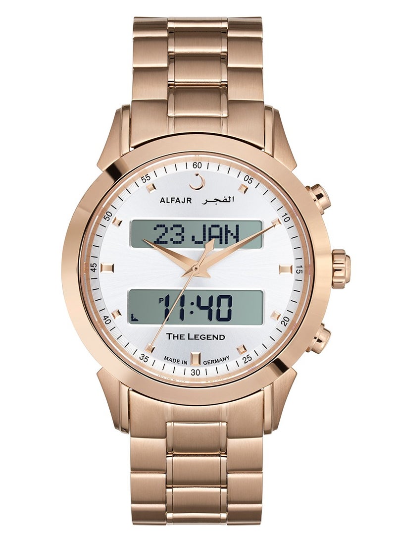 Al Fajr Men's Analog+Digital Round Shape Stainless Steel Wrist Watch WA-30Gold -White Dial - 40 Mm - Image 1