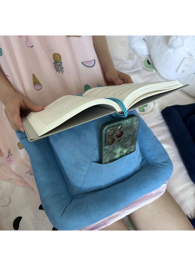 وسادة القراءة الهرمية الزرقاء للبحيرة مع شراشف العلامة للسرير والأريكة والأرضية وقارئات الكتب الإلكترونية - Image 5