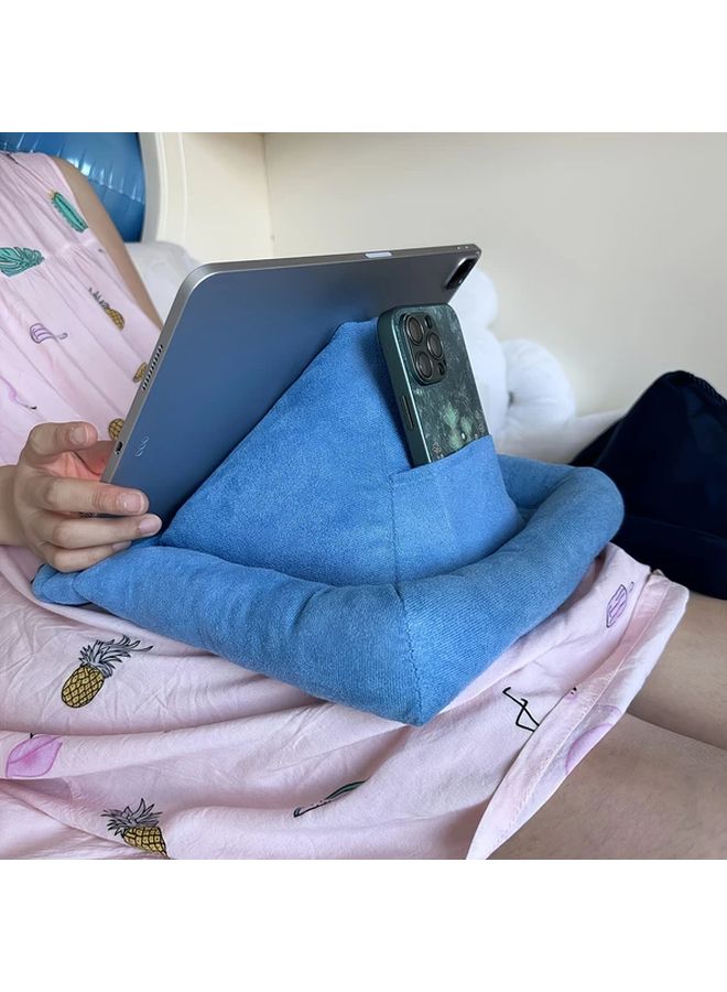 وسادة القراءة الهرمية الزرقاء للبحيرة مع شراشف العلامة للسرير والأريكة والأرضية وقارئات الكتب الإلكترونية - Image 2