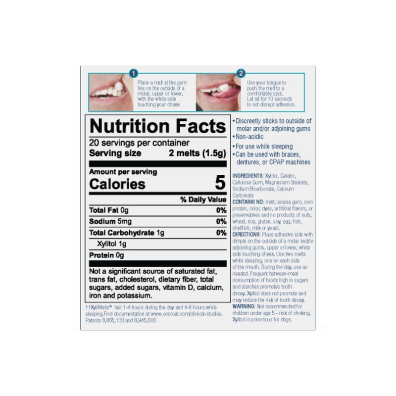 OraCoat XyliMelts Dry Mouth Relief Stick-On-Melts for Sensitive Mouths, Mint-Free and Acacia Gum-Free with Xylitol, 40 Count, Non-Acidic, Day & Night User, Long Lasting 8-Hour Moisturizing Relief - Image 2