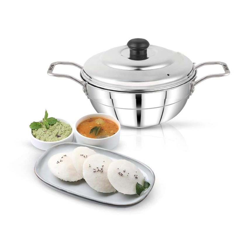 AadiVeer Stainless Steel Premium Idli Maker | Idli Cooker | Idli Pot | idli Kadai,With Sturdy Bakelite Handles And Knob, 2 Plates, 8 Idlies - Image 3