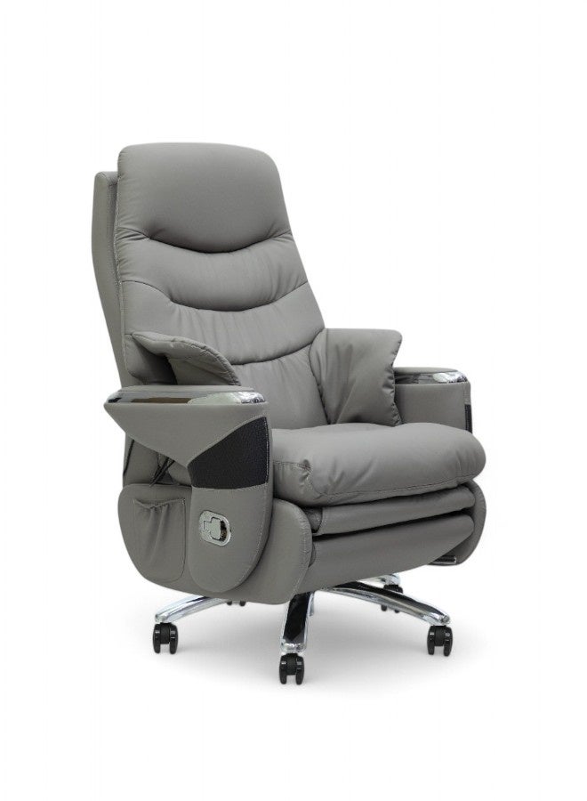 KARNAK Electric Leather Recliner Boss  Chair – Adjustable Height, Footrest & Tilt | Massage Function with Remote | Grey Luxury PU Leather Upholstery  - Image 1