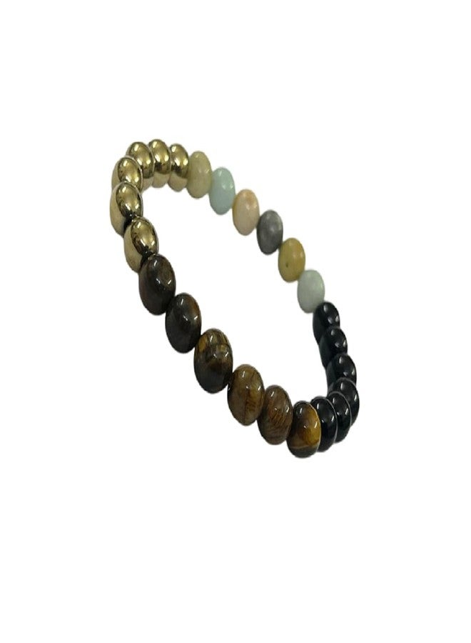 numeroastro Amazonite,Tiger eye,Black Tourmaline & Pyrite Bracelet For Men & Women (8MM) - Image 1
