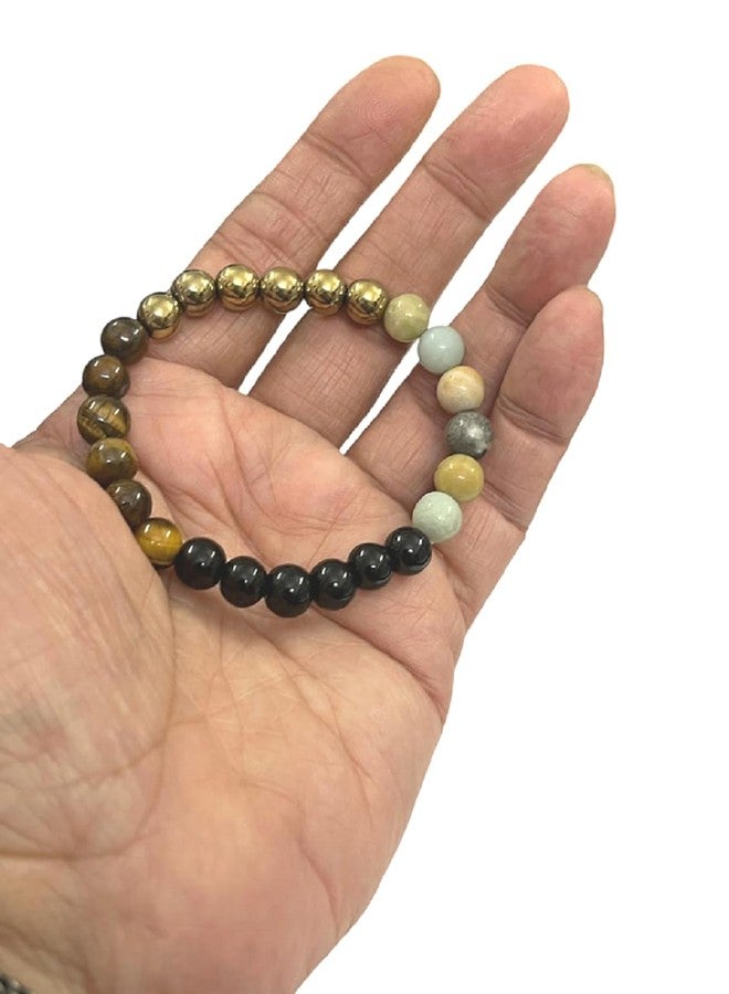 numeroastro Amazonite,Tiger eye,Black Tourmaline & Pyrite Bracelet For Men & Women (8MM) - Image 3