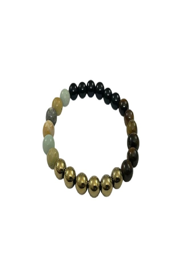numeroastro Amazonite,Tiger eye,Black Tourmaline & Pyrite Bracelet For Men & Women (8MM) - Image 5