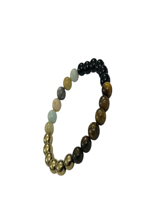 numeroastro Amazonite,Tiger eye,Black Tourmaline & Pyrite Bracelet For Men & Women (8MM) - Image 2