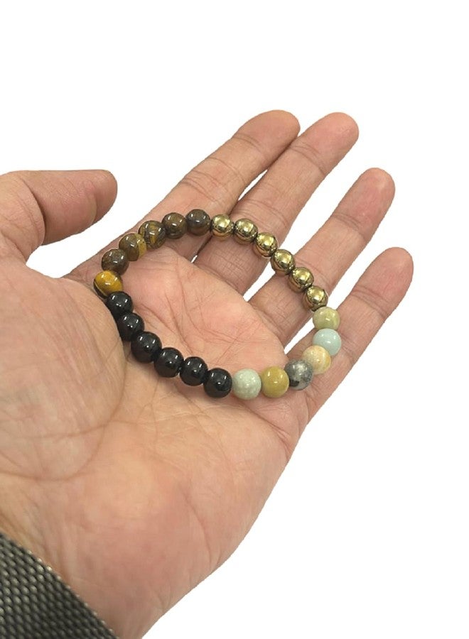 numeroastro Amazonite,Tiger eye,Black Tourmaline & Pyrite Bracelet For Men & Women (8MM) - Image 4