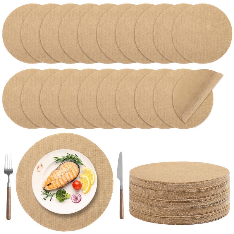 Kochorie 50 Pieces Burlap Placemats 11.8 Inch Round Reusable Brown Table Mats Natural Jute Fibers Placemats Bulk Circle Rustic Table Decorations for Dining Wedding Holiday Farmhouse Supplies - Image 1