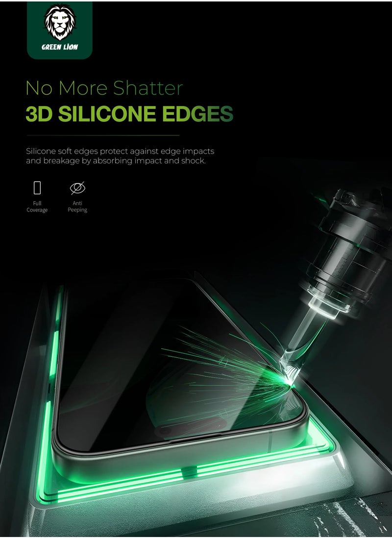 GREEN LION - iPhone 16 Pro Max Privacy Screen Protector / 3D Silicone Plus / Anti-Fingerprint / Grease Resistance / Anti-Scratch / High-Definition Edge Glass - Black - Image 1