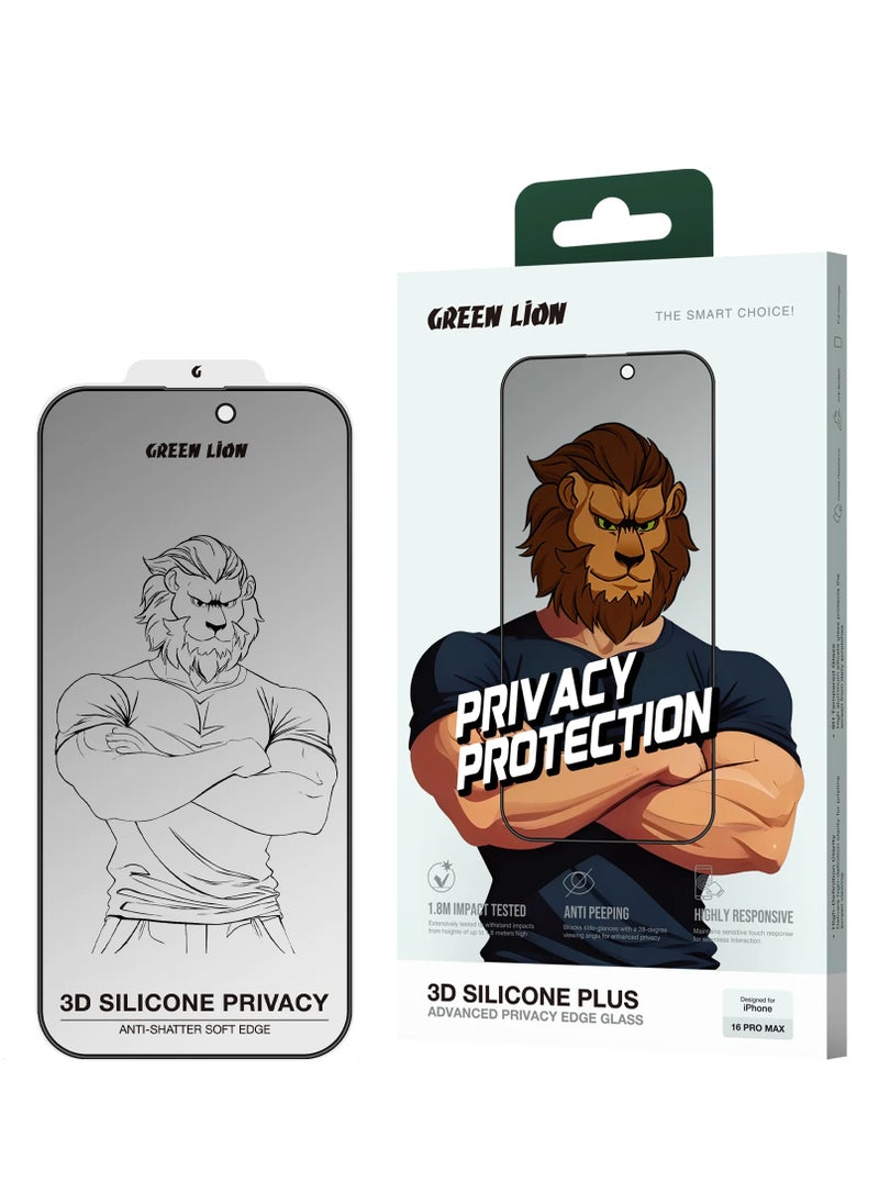 GREEN LION - iPhone 16 Pro Max Privacy Screen Protector / 3D Silicone Plus / Anti-Fingerprint / Grease Resistance / Anti-Scratch / High-Definition Edge Glass - Black - Image 1