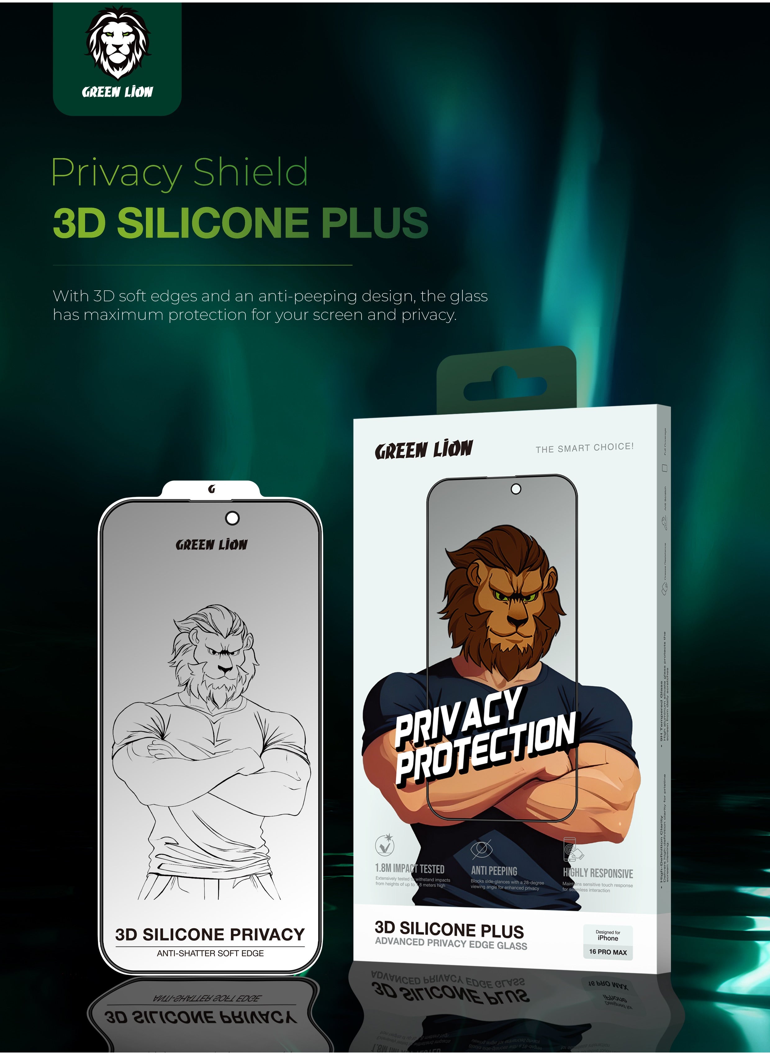 زجاج 3D Silicone Plus Advanced Privacy Edge لهاتف iPhone 16 Pro Max / مضاد للتجسس / مضاد لبصمات الأصابع / مضاد للخدش / مقاوم للشحوم / تم اختباره للصدمات حتى عمق 1.8 متر / شديد الاستجابة - حافة سوداء / خصوصية 