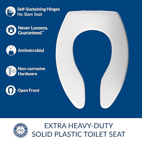 BEMIS 3155SSCT Commercial Open Front Plastic Toilet Seat, Extra Heavy Duty Industrial No Slam Seat without Lid, Secure Installation, Made in USA, Elongated, White - Image 3