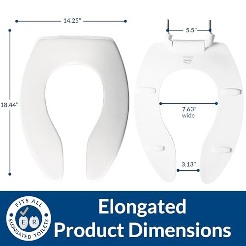 BEMIS 3155SSCT Commercial Open Front Plastic Toilet Seat, Extra Heavy Duty Industrial No Slam Seat without Lid, Secure Installation, Made in USA, Elongated, White - Image 4