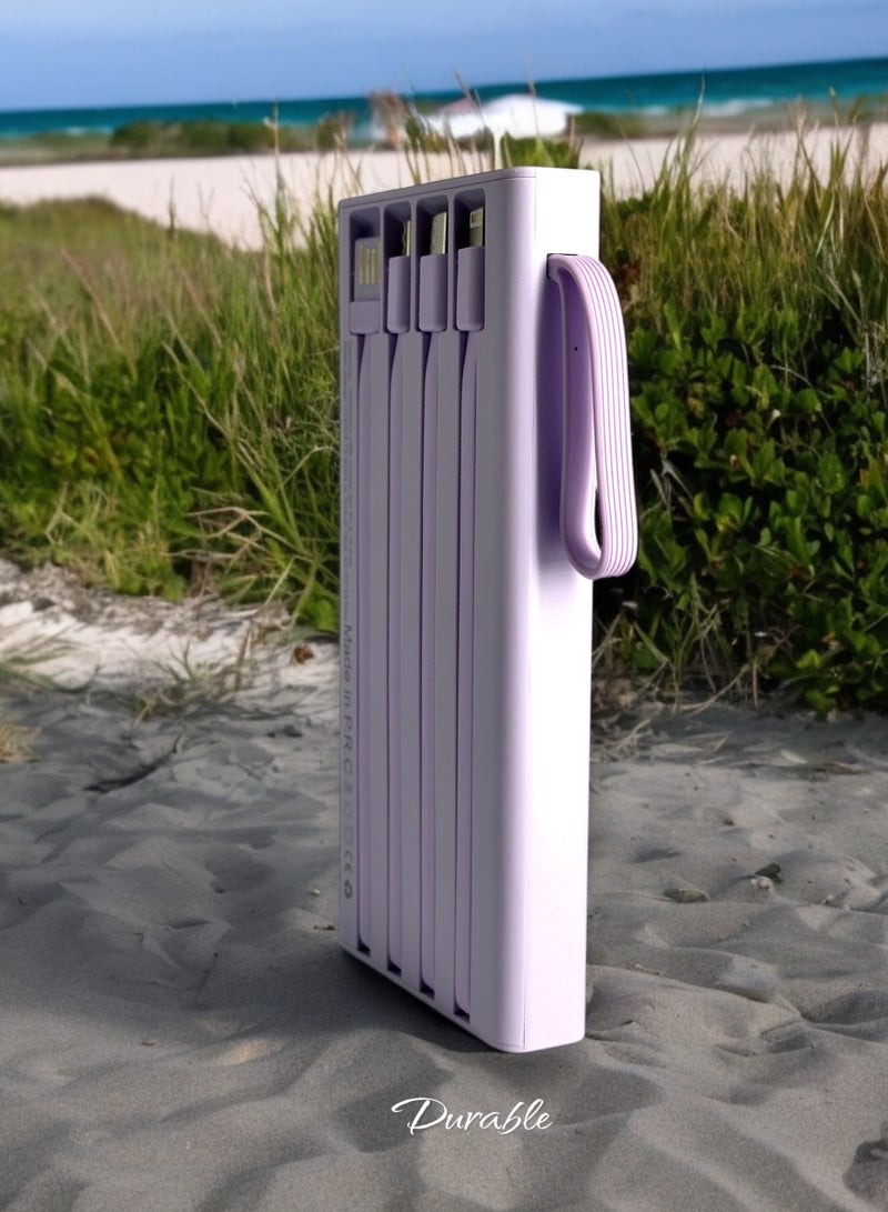 CALUS P008 Purple 1000mAh PD Power Bank with Built-in 4 Charging Cables and Torch - Stylish Purple Color - Image 4