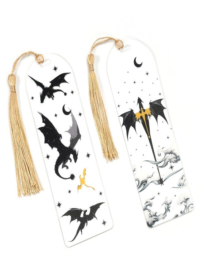 TwoDays Fantasy Inspired Bookmarks - Fantasy Dragon Acrylic Bookmarks for Bookish Gifts, Cool Romantasy Book Merch for Book Lovers (6" x 2", Set of 2) - Image 1