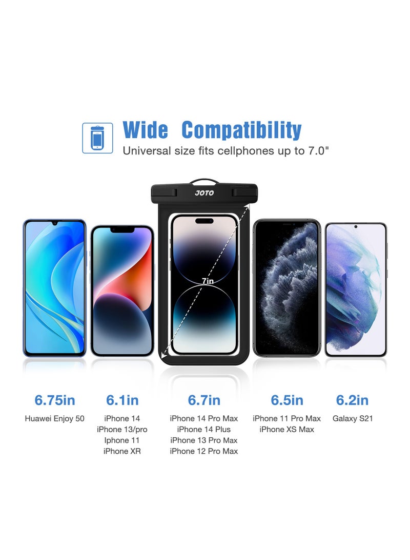 JOTO Universal Waterproof Pouch, IPX8 Waterproof Cellphone Dry Bag Underwater Case for iPhone 12 Pro Max 11 Pro Max Xs Max XR X 8 7 6S, Galaxy S20 Ultra S10 Note10 9 up to 7 inches -2 Pack, Black  - Image 3