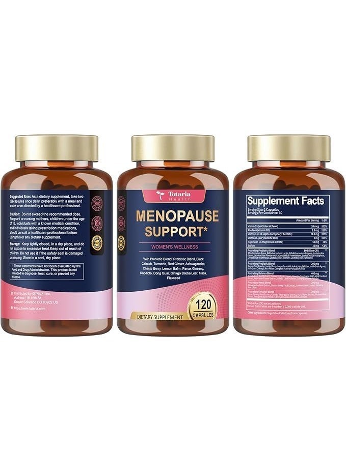 توتاريا مكملات غذائية 40 في 1 للنساء في سن اليأس، متعددة الفوائد وكاملة من الكوهوش الأسود للهبات الساخنة والتعرق الليلي وتوازن الهرمونات، مع البروبيوتيك و DIM و Vitex و Dong Quai والبرسيم الأحمر والمزيد، 120 كبسولة نباتية - Image 2