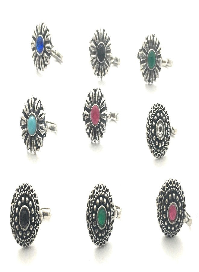 Sasitrends Oxidized German Silver Nosepins Combo For Women and Girls - Image 2