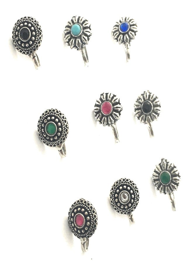 Sasitrends Oxidized German Silver Nosepins Combo For Women and Girls - Image 1