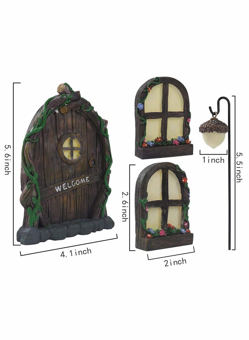 Miniature Fairy Door with 2 Windows & 1 Light for Garden Tree Decorations - Creative Fairy Garden Accessories - Image 3