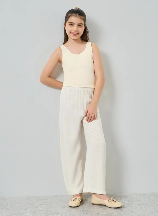 Styli Girls Beige Wide Leg Viscose Blend Pants