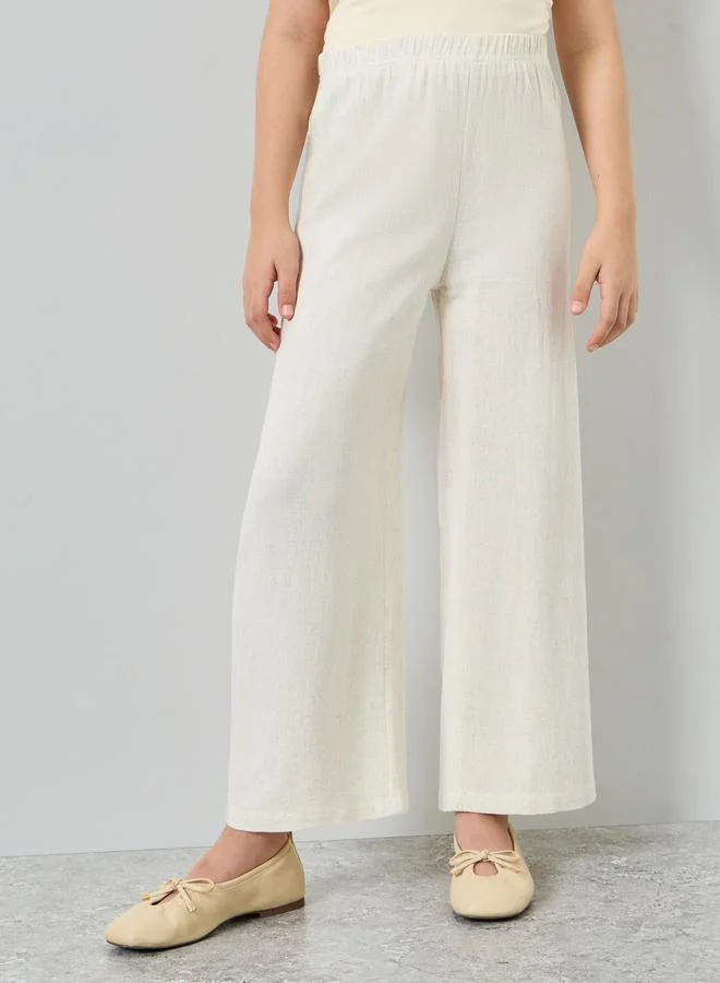 Styli Girls Beige Wide Leg Viscose Blend Pants