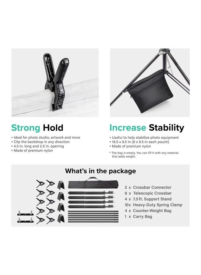 JS JULIUS STUDIO - Julius Studio 30' x 10' (W x H) Heavy Duty Backdrop Stands, 300° Degree Crossbar Rotatable, Angle Adjustable Triple Crossbar Extender Mount, Background Support System, Clamps & Sand Bags, JSAG795 - Image 1