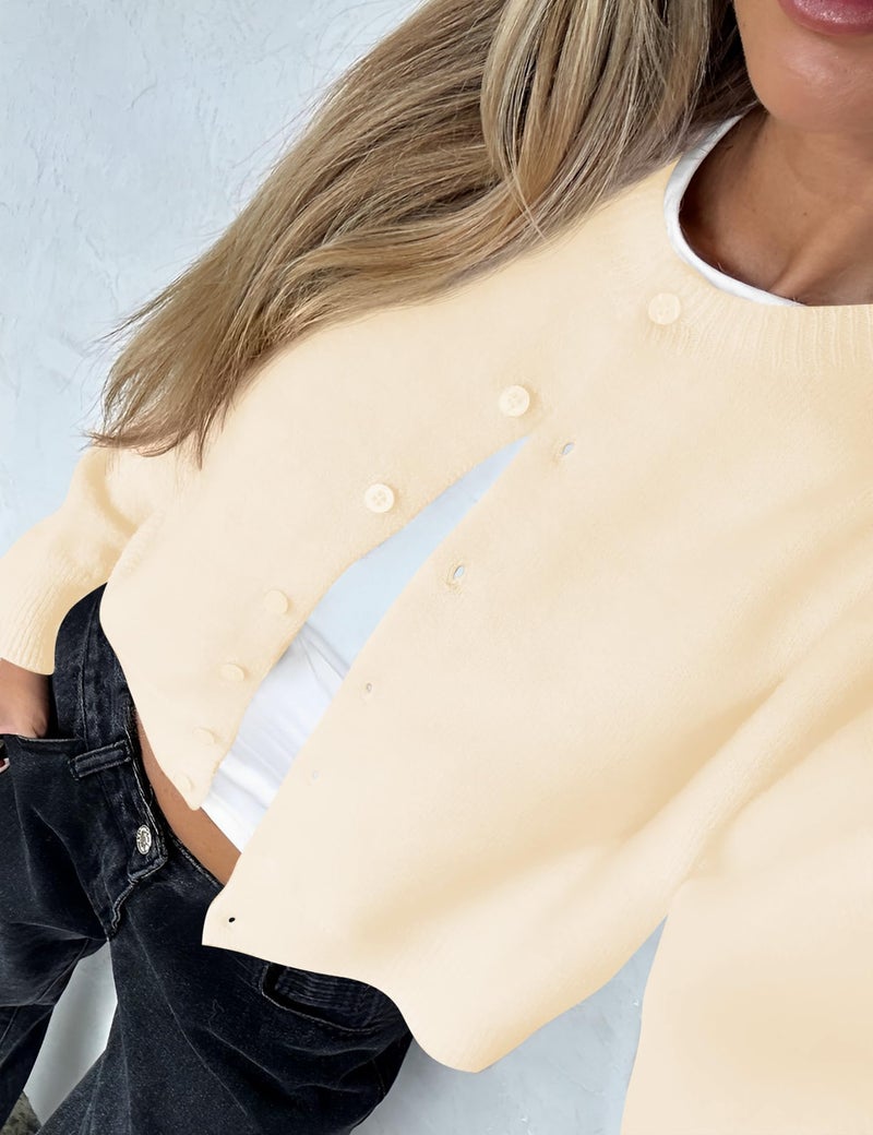 Kistore Women's Fall Cardigan Long Sleeve Crewneck Lightweight Button Down Knit Crewneck Cozy Crop Cardigans Sweater Yellow X-Small - Image 3