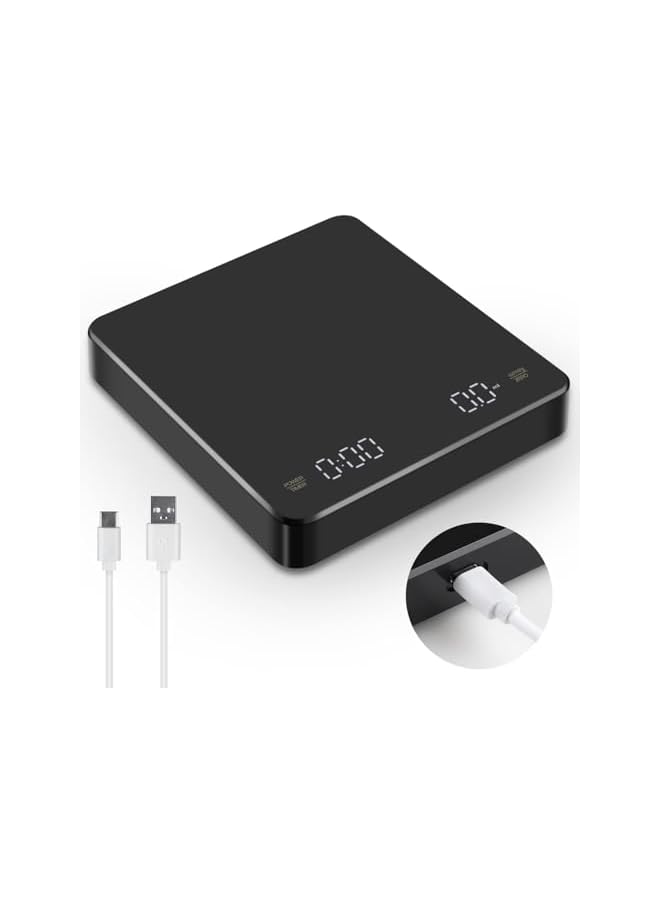 promass Digital Coffee Scale with Timer, Rechargeable Drip Espresso Scale 3kg/0.1g High Precision, Kitchen Scale with 3 Units, Tare, Auto Off, g/oz/ml, Black - Image 2