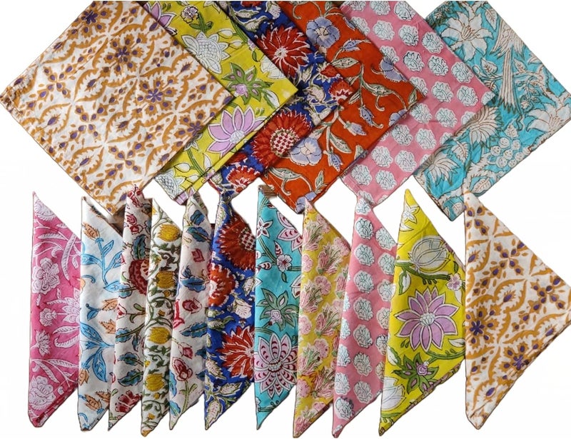 INDACORIFY 10 Pcs Mix Lot Table Napkins 100 Cotton Hand Block Printed Handkerchief 20 x 20 Inches Kitchen Towels Table Decor Linen Dinner Napkins Hand Made Beautiful - Image 1