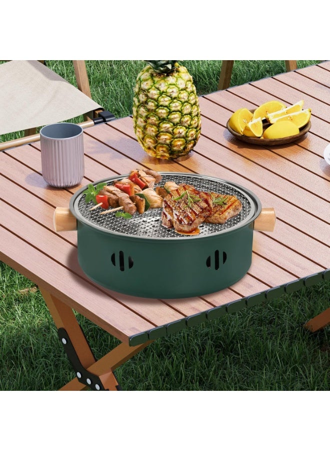 Generic Portable Charcoal Barbecue Grill, 1pc Mini Charcoal BBQ Grill Multifunctional Charcoal Grill Smokeless Round Tabletop Charcoal Grill for Indoor Outdoor Cooking Home Party Picnic Camping (Green)  - Image 4