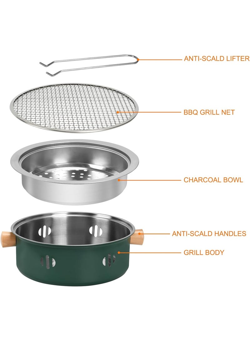 Generic Portable Charcoal Barbecue Grill, 1pc Mini Charcoal BBQ Grill Multifunctional Charcoal Grill Smokeless Round Tabletop Charcoal Grill for Indoor Outdoor Cooking Home Party Picnic Camping (Green)  - Image 2