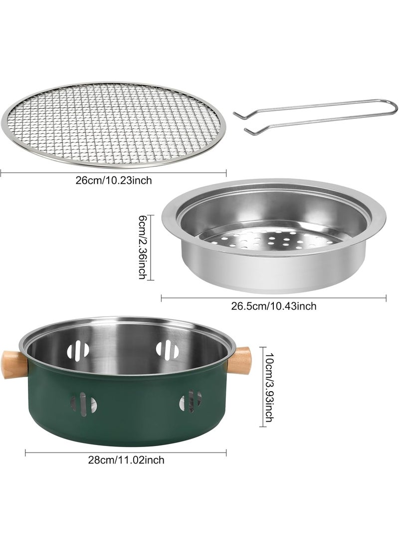 Generic Portable Charcoal Barbecue Grill, 1pc Mini Charcoal BBQ Grill Multifunctional Charcoal Grill Smokeless Round Tabletop Charcoal Grill for Indoor Outdoor Cooking Home Party Picnic Camping (Green)  - Image 3