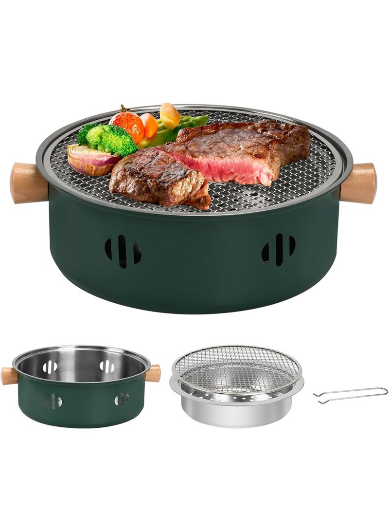 Generic Portable Charcoal Barbecue Grill, 1pc Mini Charcoal BBQ Grill Multifunctional Charcoal Grill Smokeless Round Tabletop Charcoal Grill for Indoor Outdoor Cooking Home Party Picnic Camping (Green)  - Image 1