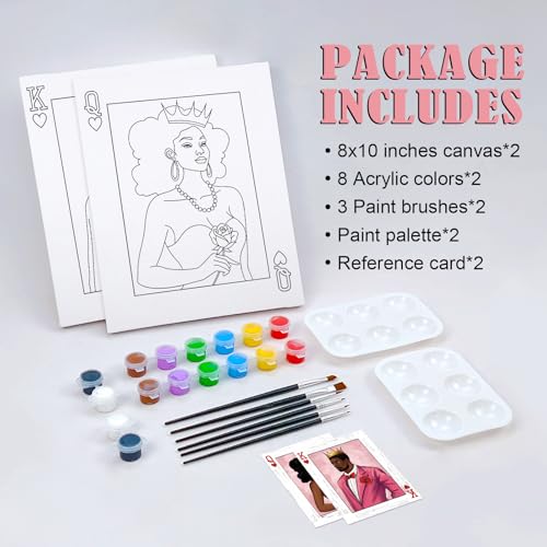Nuberlic Couples Date Night Painting Kit Playing Card Sip and Paint Kit for Adults Pre Drawn Canvas for Painting for Adult Love Couple Pre Drawn Stretched Canvas Kit Art Set 2 Pack 8"x10" - Image 5
