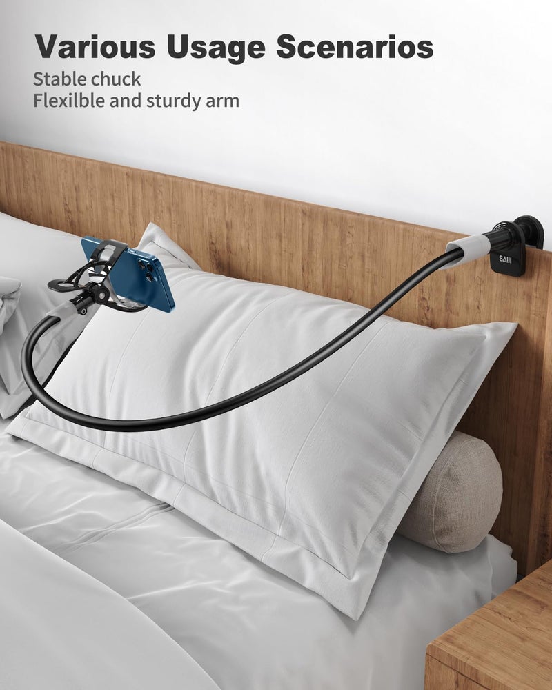 SAIJI Gooseneck Bed Phone Holder Flexible Long Arm Phone Mount for Desk Clip Bracket Clamp Stand iPhone Stand Mobile Cell Phone Stand Document Camera Nintendo Switch Black - Image 2