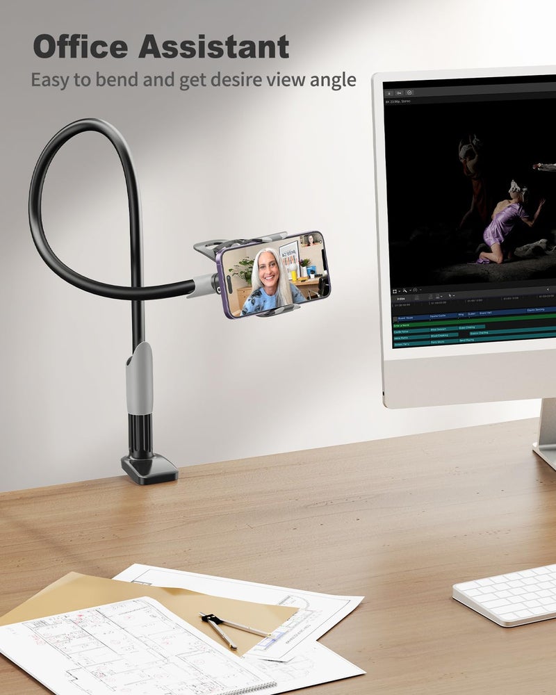 SAIJI Gooseneck Bed Phone Holder Flexible Long Arm Phone Mount for Desk Clip Bracket Clamp Stand iPhone Stand Mobile Cell Phone Stand Document Camera Nintendo Switch Black - Image 5