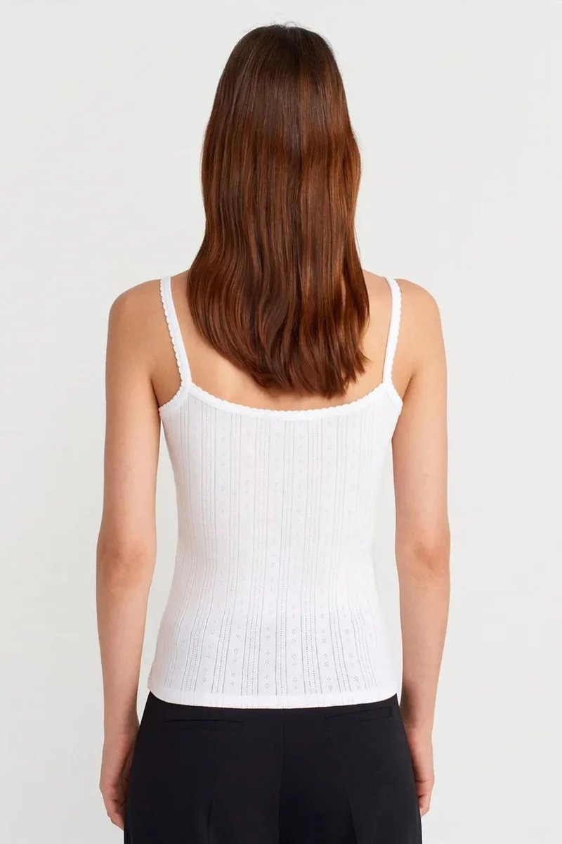 Dilvin White DILVIN Slim Fit Ribbed Cotton Cami Top for Women | Best Price UAE