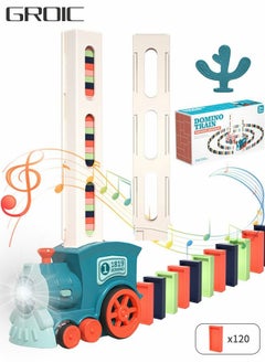 120 Pieces Dominos Train Toy Set, Automatic Domino Rally Train Model with Light and sound, Kids Domino Blocks Building Stacking Toy, Domino Set Stacker Game STEM Creative Gift-Green