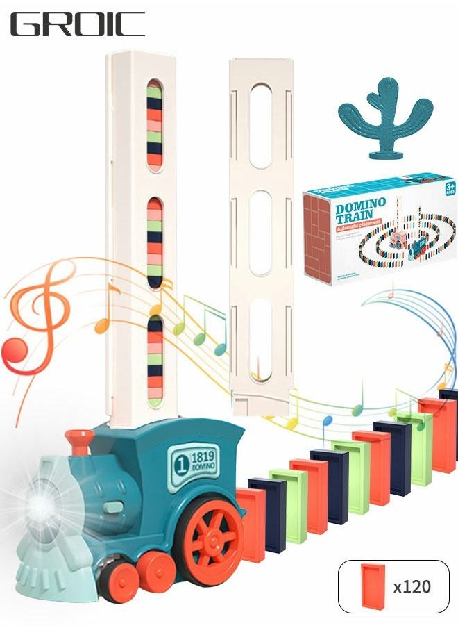 GROIC - 120 Pieces Dominos Train Toy Set, Automatic Domino Rally Train Model with Light and sound, Kids Domino Blocks Building Stacking Toy, Domino Set Stacker Game STEM Creative Gift-Green - Image 1