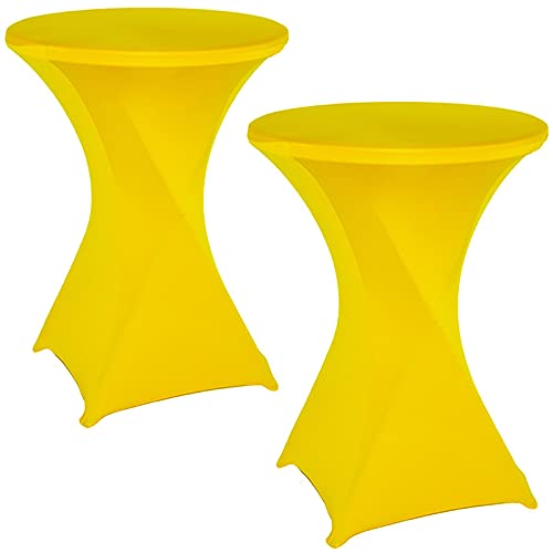 Jeloris 2 Pack 32x43 Inch Yellow Cocktail Spandex Round Tablecloth Stretch Spandex Cocktail Table Fitted Cover for Weddings Banquets Events Parties Restaurants