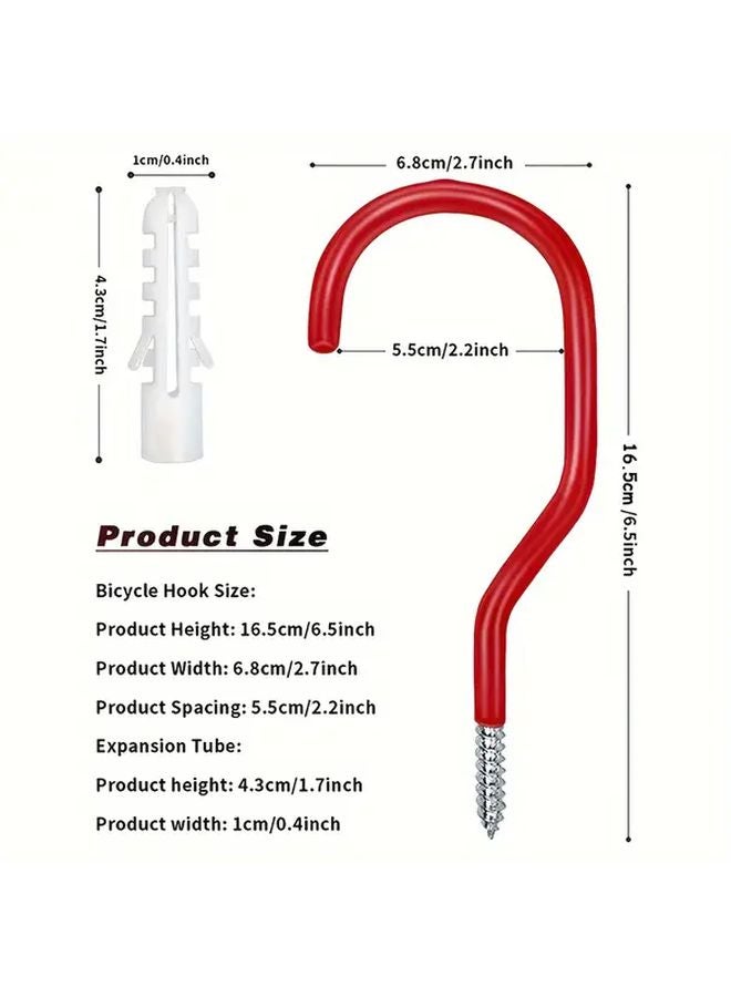 10Pcs Red Heavy Duty Metal Bike Hooks Wall Ceiling Mount For Bicycles Lawn Tools - Image 4