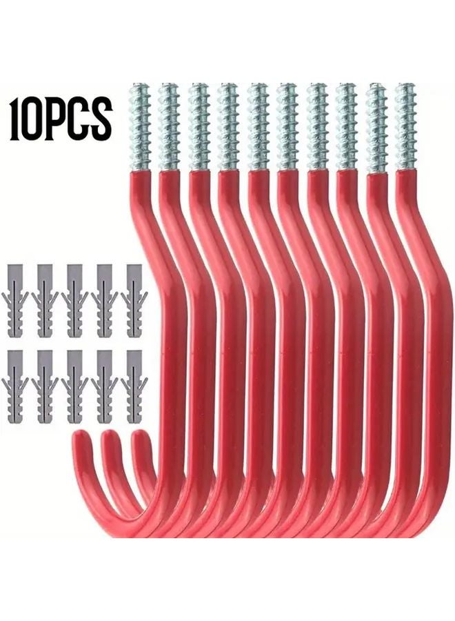 10Pcs Red Heavy Duty Metal Bike Hooks Wall Ceiling Mount For Bicycles Lawn Tools - Image 1