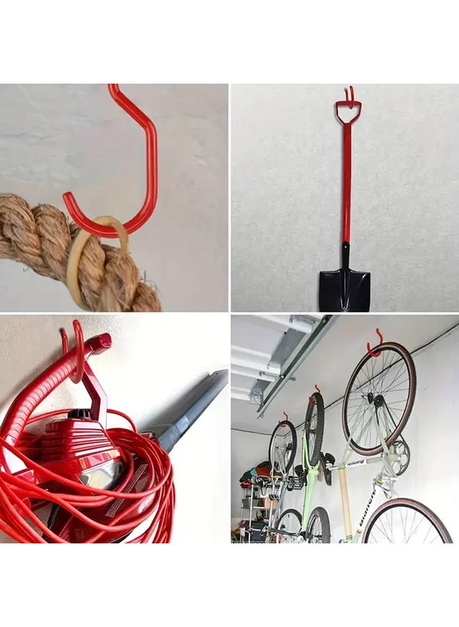 10Pcs Red Heavy Duty Metal Bike Hooks Wall Ceiling Mount For Bicycles Lawn Tools - Image 2
