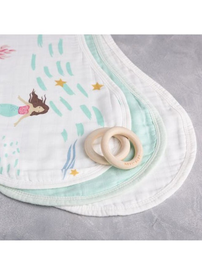 Anvi Baby Set of 3 Organic Bamboo Burp & Bib Cloth Mermaids  - Image 3