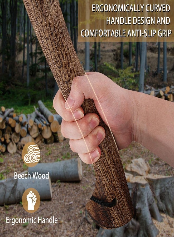 DWFKHT Hatchet Axe, 15.7" Camping Hatchet with Leather Sheath, Bushcraft Axe with 1065 Carbon Steel & Beech Handle, Survival Axe for Wood Splitting and Chopping - Perfect for Gardening and Outdoor - Image 3