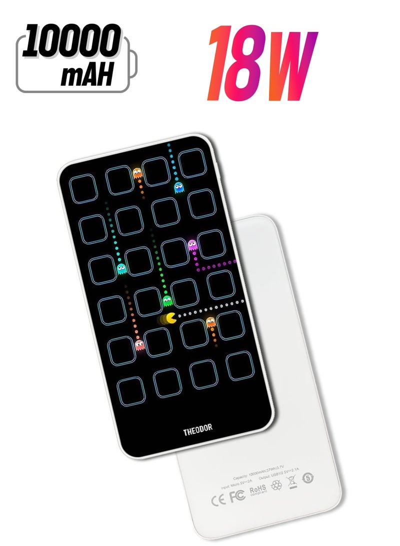 Theodor 10,000 mAh Super Fast Charging Ultra Compact Power Bank with Quick Charge & Power Delivery, Portable Charger For iPhone and Android Pac man - Image 1