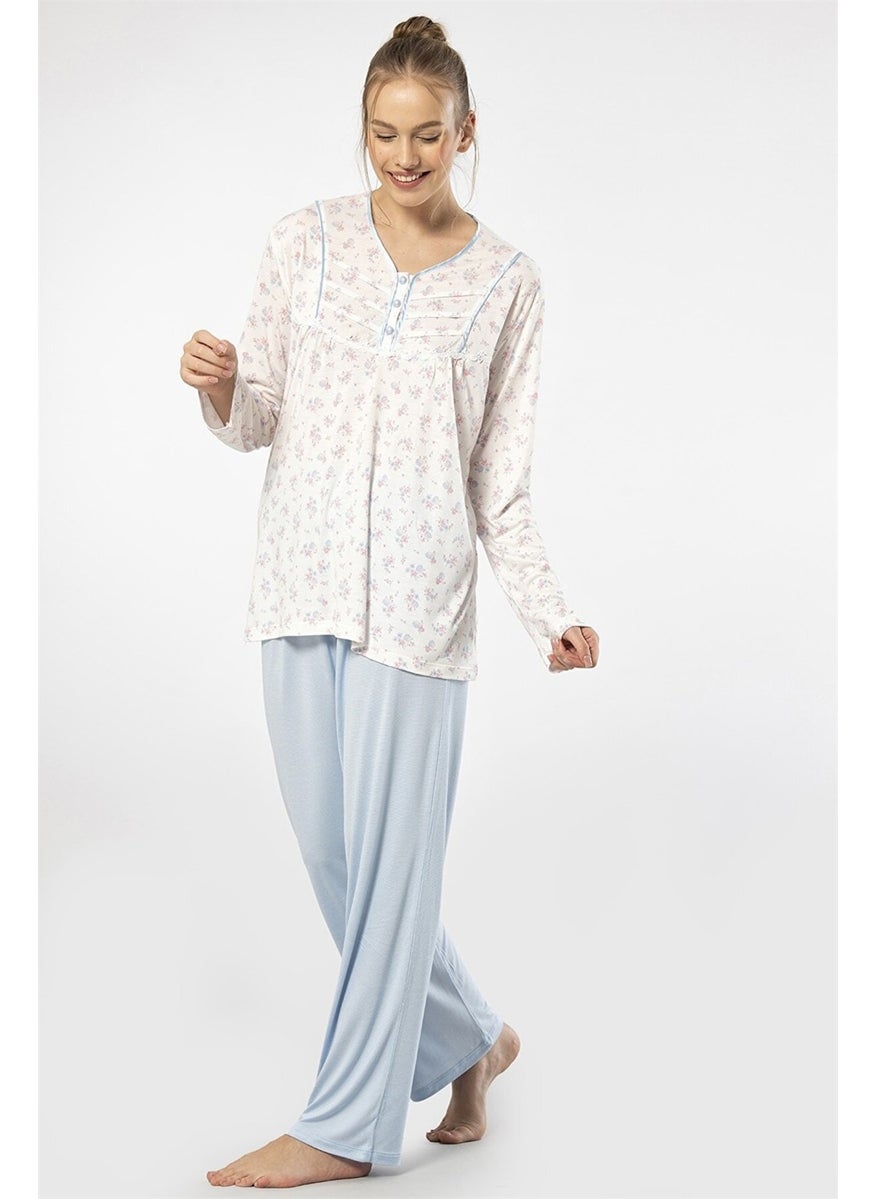 3366 Blue Women's Printed Plaid Battal Long Sleeve Pajama Set - pzsku/Z7B2D55E4BEA1F84AFD0FZ/45/_/1735913886/4dfc7823-ec72-49c2-a7ae-8297b1e8725b